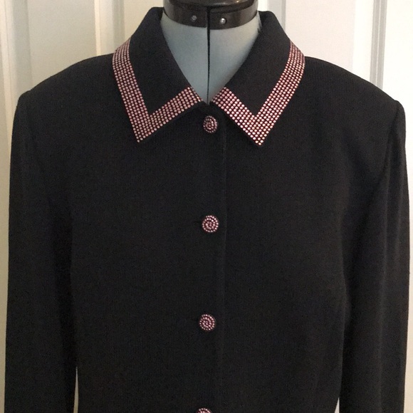New St. John Evening Black Dress & Jacket  Pink Rhinestone Austrian Crystals  14 - Picture 4 of 17